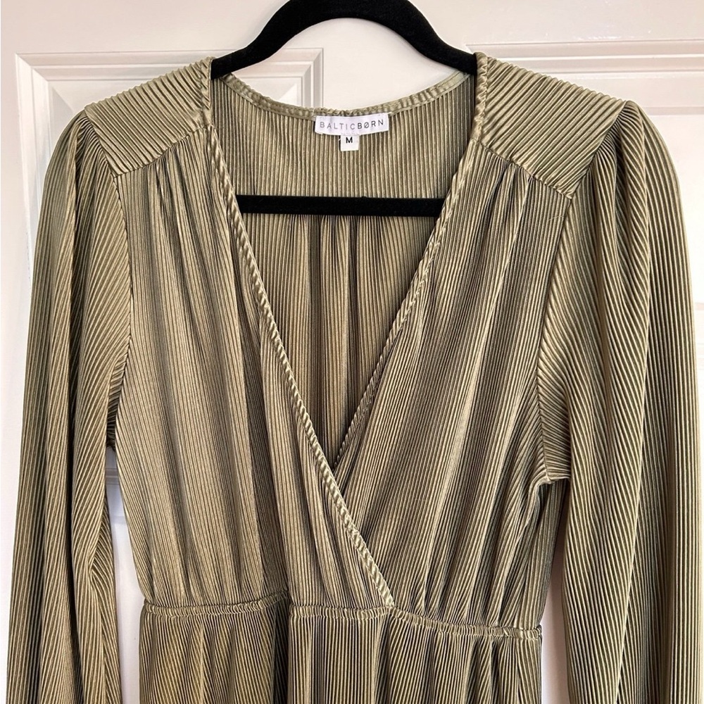 Olive Green A-Line Dress with Long Bishop Sleeves. Baltic Born